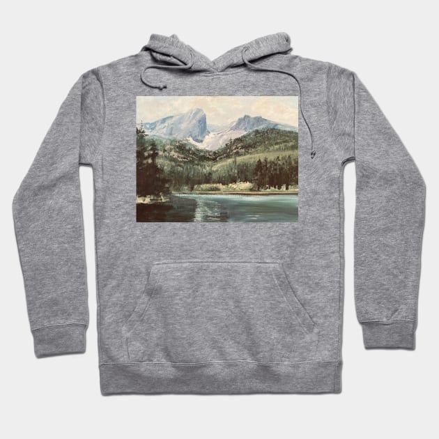 Mountain Vintage Oil on Canvas Lake Painting Hoodie by Gallery Digitals